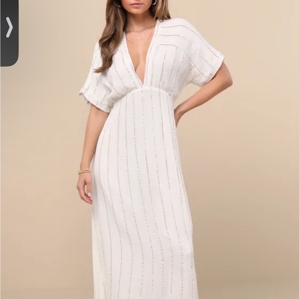 Lulu's White Plunge Dolman Sleeve Maxi Dress